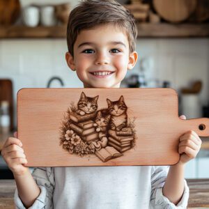 Charcuterie Board Laser Engraving File, Cat Family Books