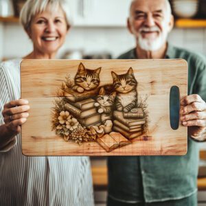 Charcuterie Board Laser Engraving File, Cat Family Books