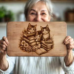 Charcuterie Board Laser Engraving File, Cat Family Books