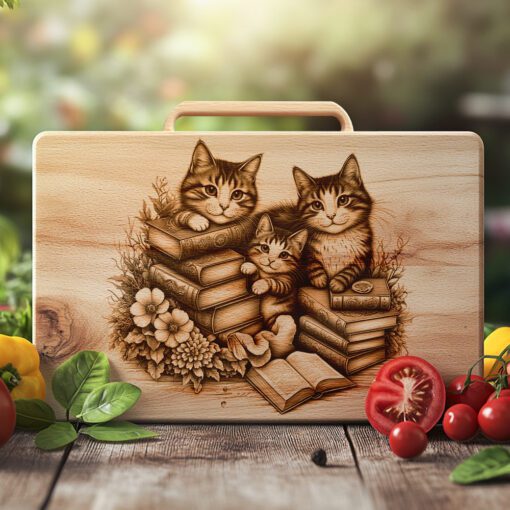 Charcuterie Board Laser Engraving File, Cat Family Books