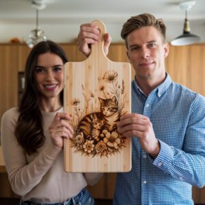 Charcuterie Board Laser Engraving File, Cat Family Floral