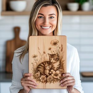 Charcuterie Board Laser Engraving File, Cat Family Floral