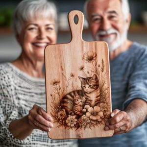 Charcuterie Board Laser Engraving File, Cat Family Floral