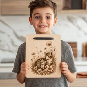 Charcuterie Board Laser Engraving File, Cat Family Floral
