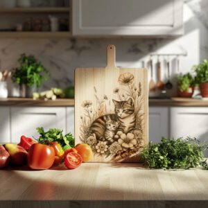 Charcuterie Board Laser Engraving File, Cat Family Floral