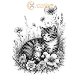 Charcuterie Board Laser Engraving File, Cat Family Floral