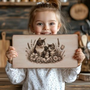 Charcuterie Board Laser Engraving File, Cat Family, Floral