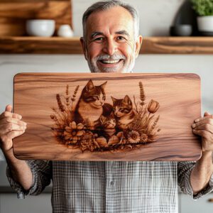 Charcuterie Board Laser Engraving File, Cat Family, Floral
