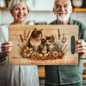 Charcuterie Board Laser Engraving File, Cat Family, Floral