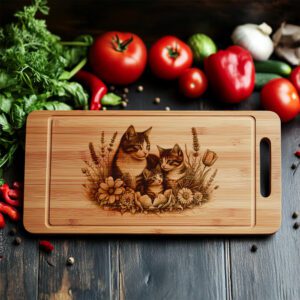 Charcuterie Board Laser Engraving File, Cat Family, Floral