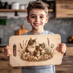 Charcuterie Board Laser Engraving File, Cat Family, Floral