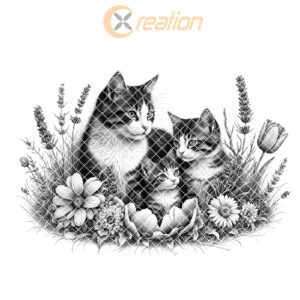 Charcuterie Board Laser Engraving File, Cat Family, Floral