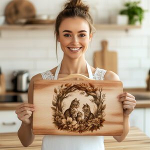 Charcuterie Board Laser Engraving File, Cat Family Floral,
