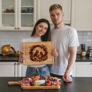 Charcuterie Board Laser Engraving File, Cat Family Floral,