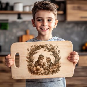 Charcuterie Board Laser Engraving File, Cat Family Floral,
