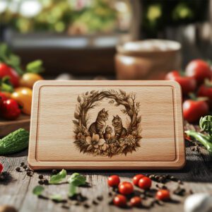 Charcuterie Board Laser Engraving File, Cat Family Floral,