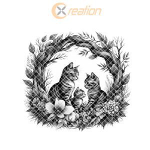 Charcuterie Board Laser Engraving File, Cat Family Floral,