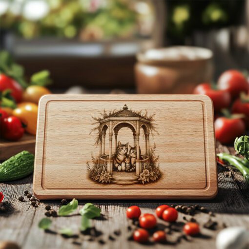Charcuterie Board Laser Engraving File, Cat Family Gazebo