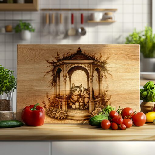 Charcuterie Board Laser Engraving File, Cat Family Gazebo