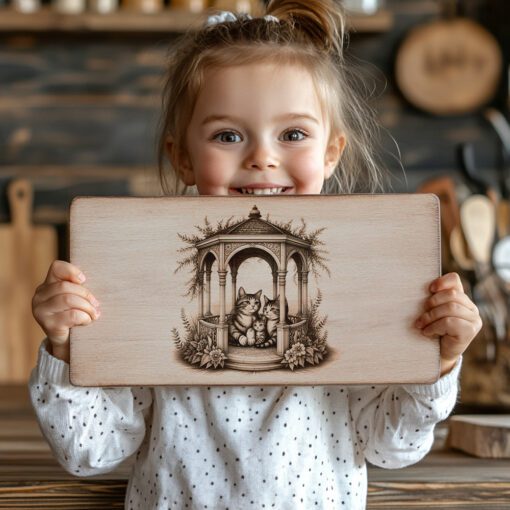 Charcuterie Board Laser Engraving File, Cat Family Gazebo