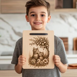 Charcuterie Board Laser Engraving File, Cat Family, Rustic