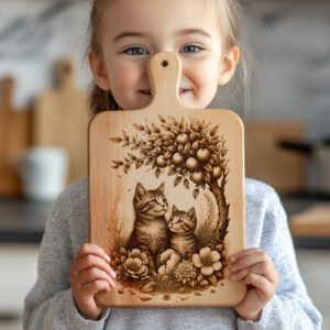 Charcuterie Board Laser Engraving File, Cat Family, Rustic