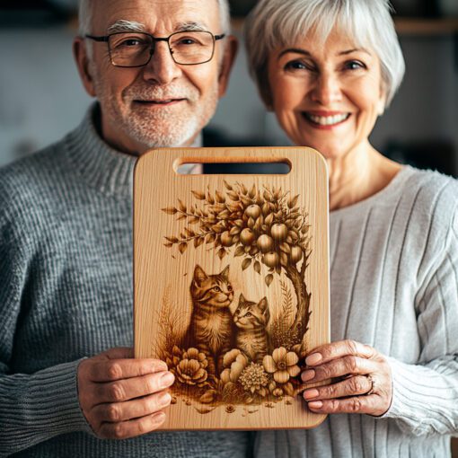 Charcuterie Board Laser Engraving File, Cat Family, Rustic