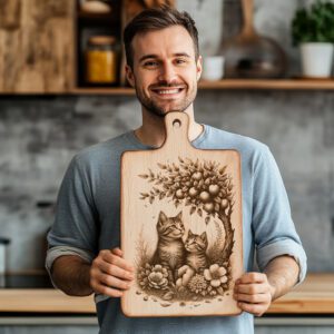 Charcuterie Board Laser Engraving File, Cat Family, Rustic