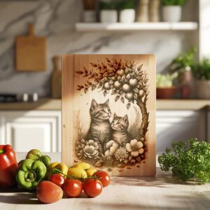Charcuterie Board Laser Engraving File, Cat Family, Rustic