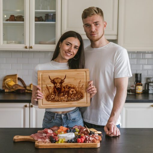 Charcuterie Board Laser Engraving File, Highland Cow Family,