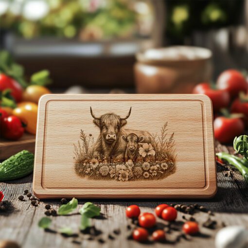 Charcuterie Board Laser Engraving File, Highland Cow Family,