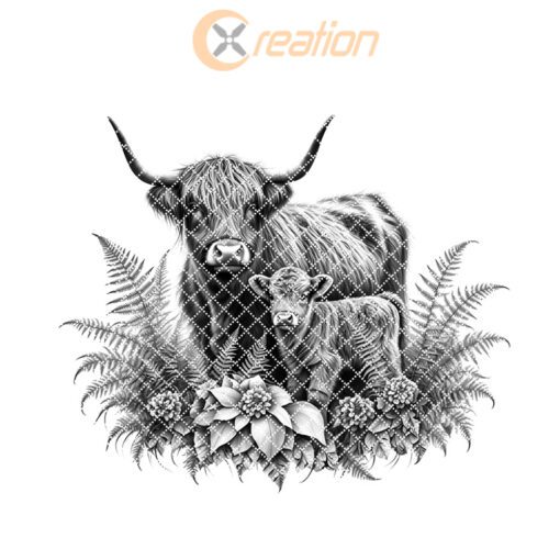 Charcuterie Board Laser Engraving File, Highland Cow Fern