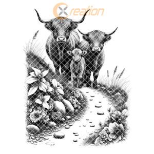 Charcuterie Board Laser Engraving File, Highland Cow Hillside