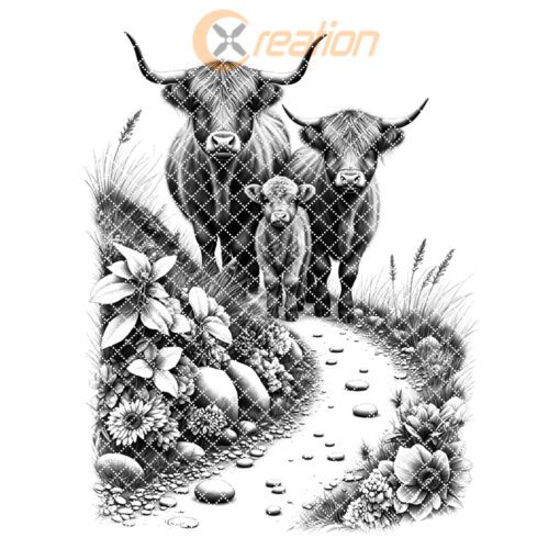 Charcuterie Board Laser Engraving File, Highland Cow Hillside