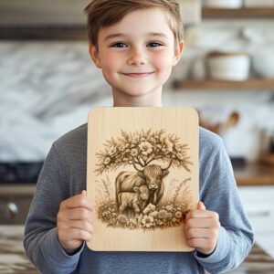 Charcuterie Board Laser Engraving File, Highland Cow Rustic
