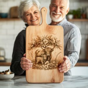 Charcuterie Board Laser Engraving File, Highland Cow Rustic