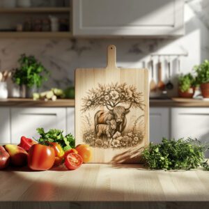 Charcuterie Board Laser Engraving File, Highland Cow Rustic