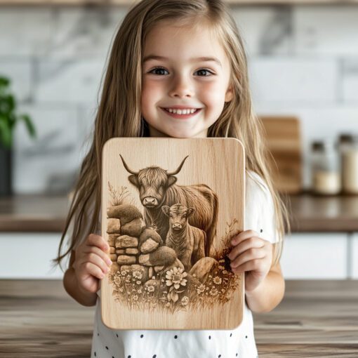 Charcuterie Board Laser Engraving File, Highland Cow Trio,