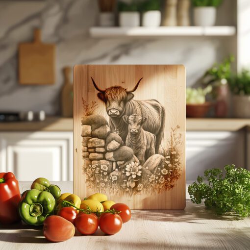 Charcuterie Board Laser Engraving File, Highland Cow Trio,
