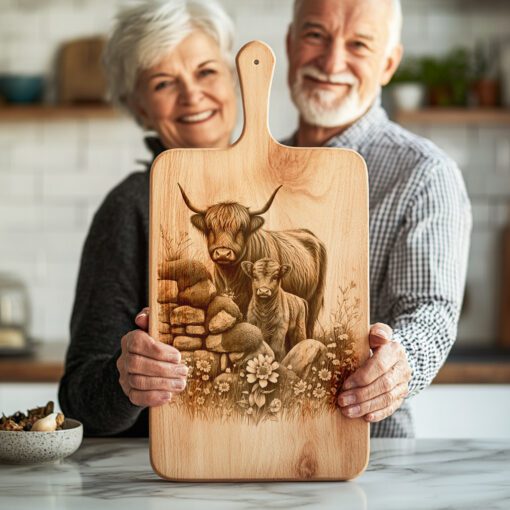 Charcuterie Board Laser Engraving File, Highland Cow Trio,