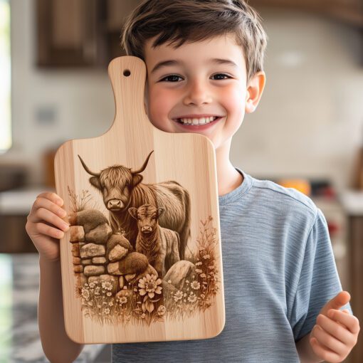 Charcuterie Board Laser Engraving File, Highland Cow Trio,