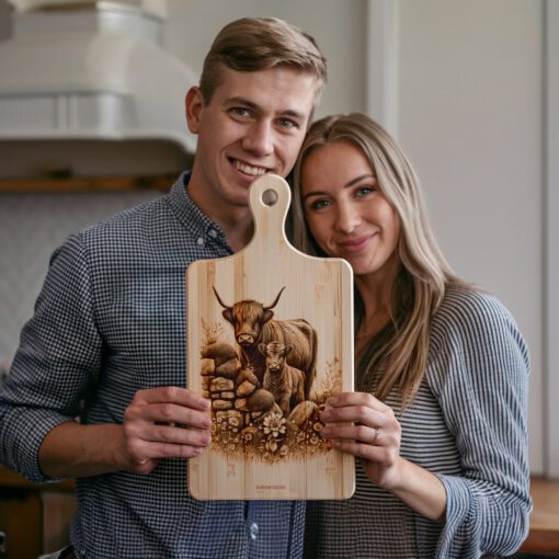Charcuterie Board Laser Engraving File, Highland Cow Trio,