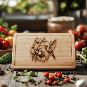 Charcuterie Board Laser Engraving File, Hummingbird Flower Design,