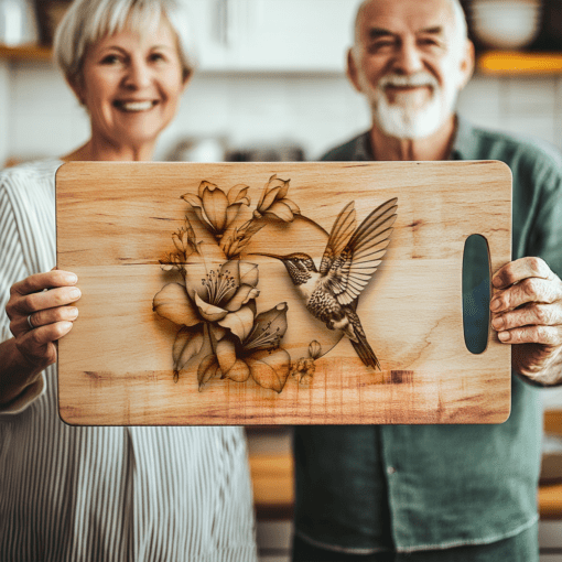 Charcuterie Board Laser Engraving File, Hummingbird Flower Design,