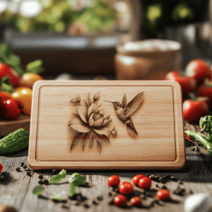 Charcuterie Board Laser Engraving File, Hummingbird Flower Design,