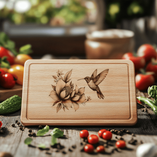 Charcuterie Board Laser Engraving File, Hummingbird Flower Kitchen