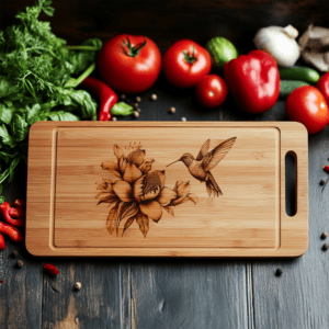 Charcuterie Board Laser Engraving File, Hummingbird, Flowers, Nature