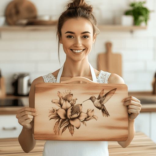 Charcuterie Board Laser Engraving File, Hummingbird, Flowers, Nature