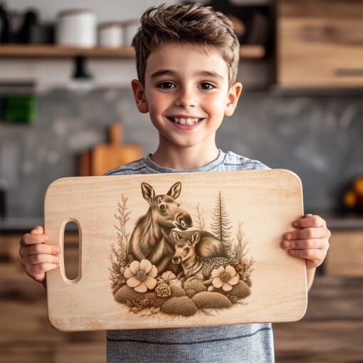 Charcuterie Board Laser Engraving File, Moose and Fawn
