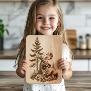 Charcuterie Board Laser Engraving File, Moose Deer Forest,